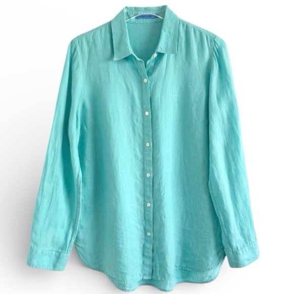 J.MCLAUGHLIN ROBINS EGG AQUA BLUE LINEN LONG SLEEVE SHIRT SZ M - Picture 2 of 4